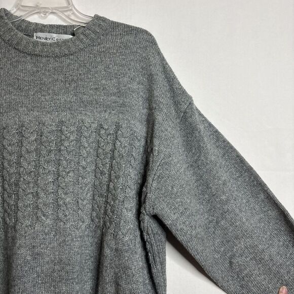 Henry Grethel Men's XL Grey Crewneck Chunky Knit Wool Blend Grandpa Sweater - Picture 4 of 14